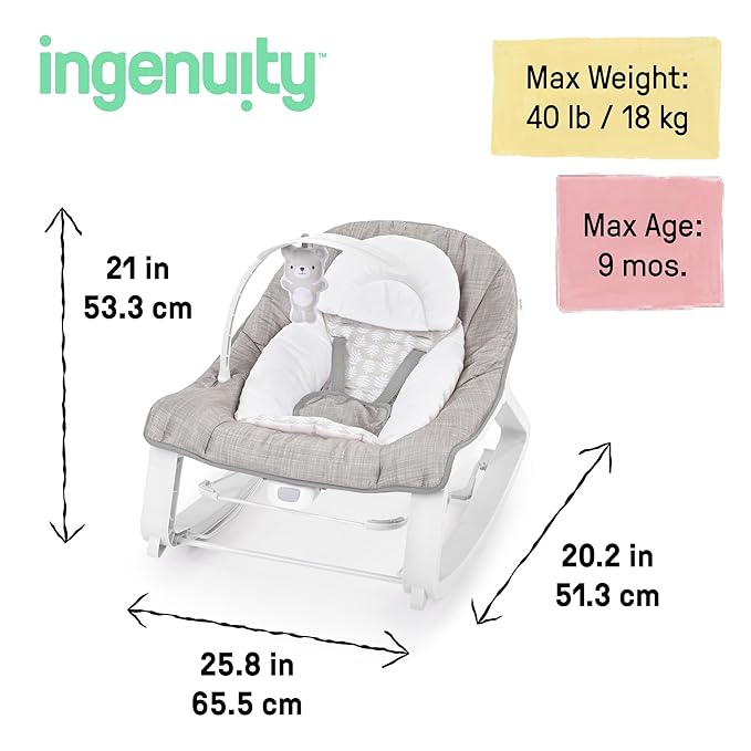 Ingenuity Keep Cozy 3-in-1 Grow with Me Vibrating Baby Bouncer Seat & Infant to Toddler Rocker, Vibrations & Toy Bar, 0-30 Months Up to 40 lbs (Linden)