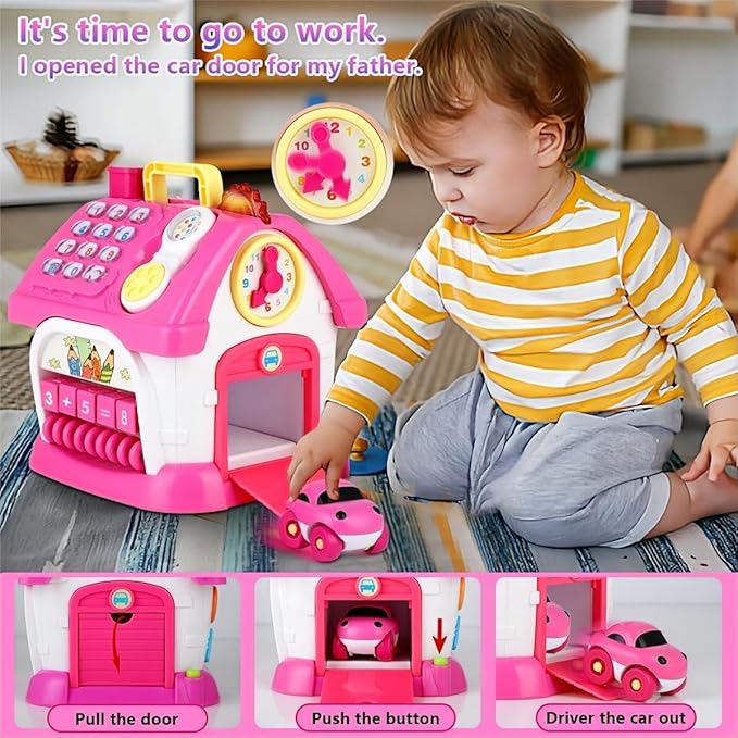 Toys for 1+ Year Old Girls - Montessori 8-in-1 Musical Activity House Toys with Lights, Sounds & Bilingual EN/ES Learning, First Birthday & Xmas Gifts for 1 2 3 Year Old Girl