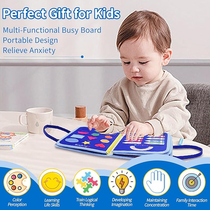 Montessori Busy Board for Toddlers Children's Sensory Toys, Buttons & Laces Develop Fine Motor Skills Travel-Friendly Learning Activity Board, for Kids