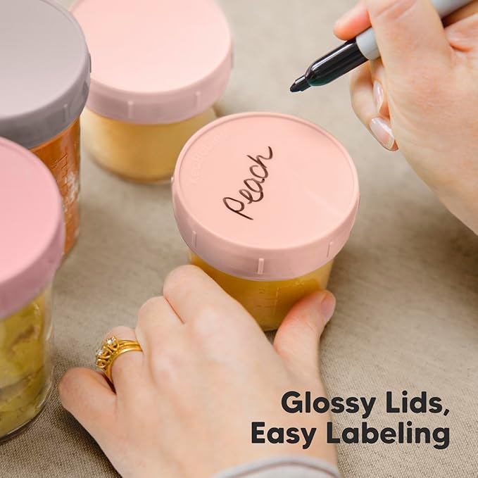 KeaBabies 4pk 8oz & 4pk 4oz Glass Baby Food Containers with Lids - Leak-Proof, Microwavable Small Glass Jars,Baby Purees & Toddler Snack Storage Containers,BPA-Free,Dishwasher & Freezer Safe(Roseate)