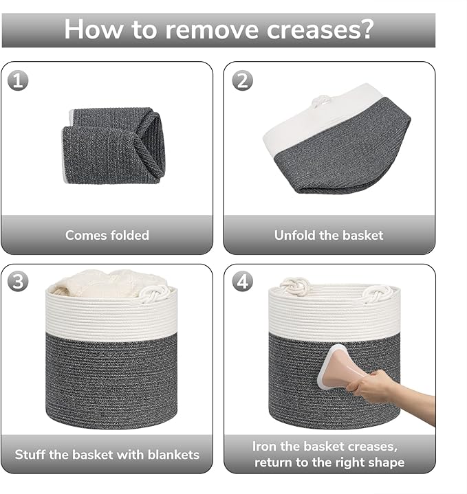 Goodpick Baby Storage Basket, Cotton Rope Laundry Basket for Blankets, Clothes 15 x 14.2 Inches, Nursery Woven Storage Organizing for Toys, Grey