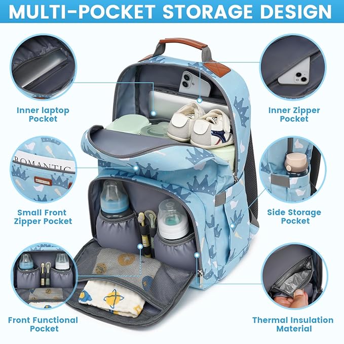 Diaper Bag Backpack, Large Baby Nappy Bags with Portable Changing Pad for Boys and GirlsMultifunction Travel Baby Bag for Moms Dads, Shower Gifts Waterproof and Stylish