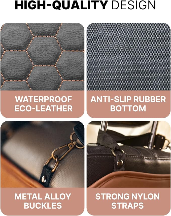 Owleys Premium Leather Car Seat Protector for Back Seat - Back Seat Cover for Kids - Car Kick Mat - Back of Seat Protector for Kids Feet Car Seat Back Protector - 1 Pc Hexy