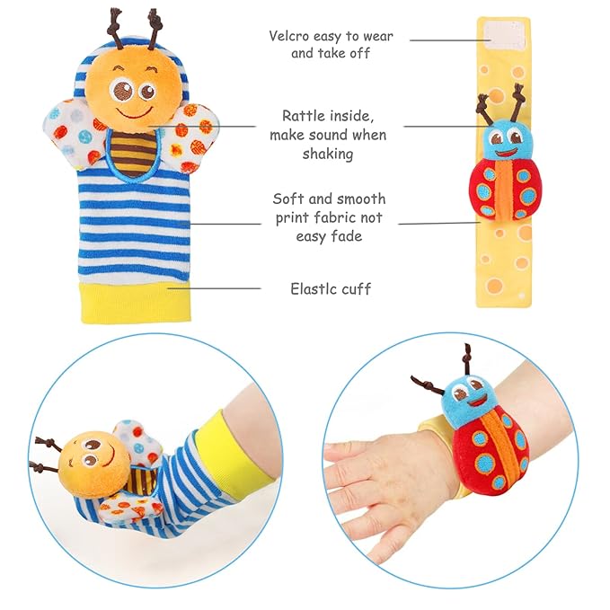 Wrist Rattles Foot Finder Rattle Toy for 3-6 Months Baby, Feet Leg Ankle Socks Arm Hand Bracelet Shaker for 6-9 Months Infant boy & Girl, Gift Set for 0-2 Years Newborn Babies (5 pcs-C)