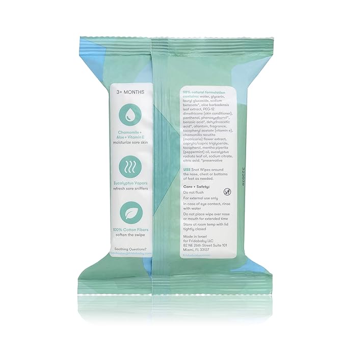 Frida Baby Breathefrida Toddler & Baby Nose Wipes, Baby Saline Wipes for Nose, Chest, Allergy Relief, Alcohol Free, Made with Aloe Vitamin E & Chamomile, 30 Count, 1pk