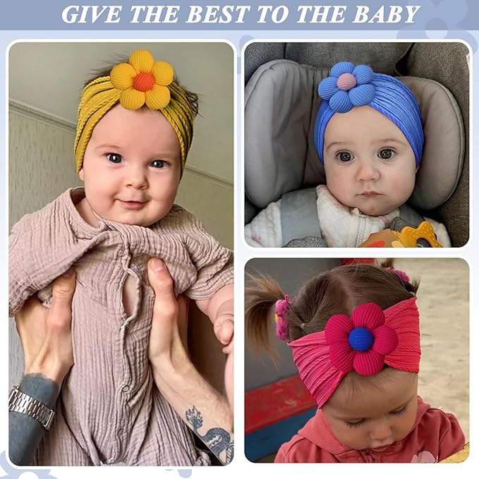 3 Pcs Baby Flower Headbands Baby Girls Nylon Headbands Soft Hairbands Hair Accessories for Newborn Infant Toddler Kids (Yellow Red Blue)