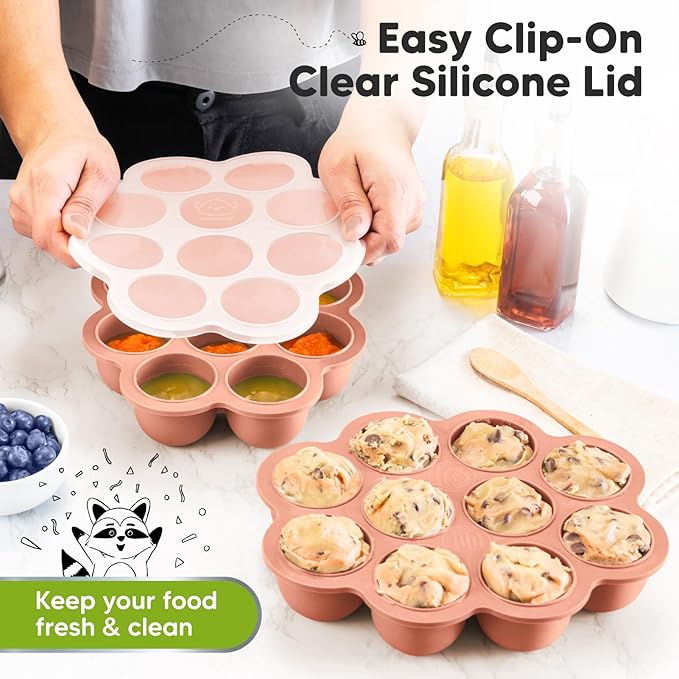 KeaBabies Silicone Food Freezer Trays with Lid, 2oz x 10 Pods Baby Food Storage Containers, Easy Puree Meal Prep, Breast Milk Silicone Freezer Molds, Dishwasher,Microwave Safe,BPA-Free(Roseate)