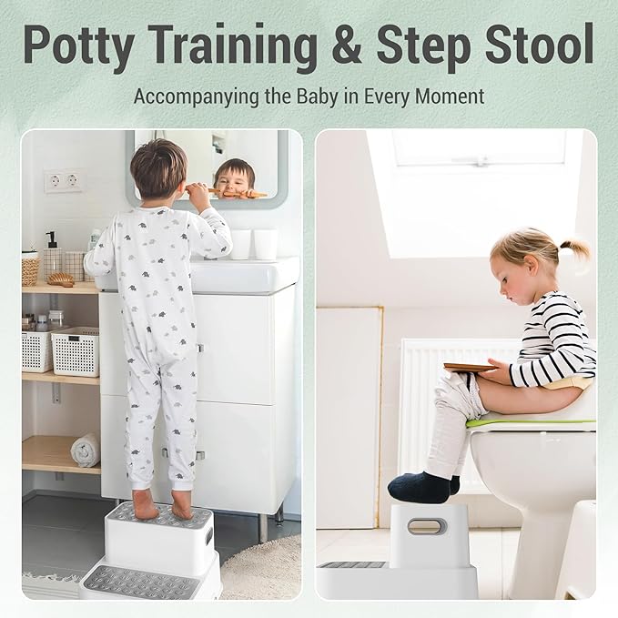 COOSEYA 2 Step Stools for Kids,Toddler Step Stool for Bathroom Sink,No-Slip Double up Stepping for Toddlers Bathroom, Multifunctional Toilet Potty Stool for Kids,Toilet Potty Training(2 Packs)