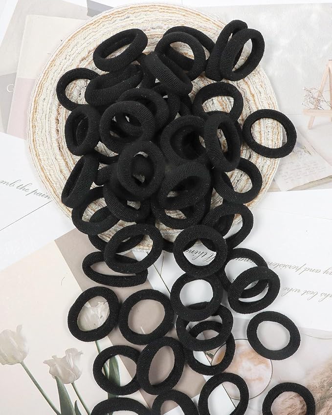 WillingTee 120 Pcs Baby Hair Ties, Cotton Toddler Hair Ties for Girls and Kids, Multicolor Small Seamless Hair Bands Elastic Ponytail Holders,Black