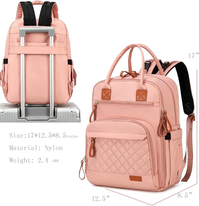 18 Pockets Diaper Bag Backpack with Waterproof Pockets and Stroller Buckle, Convertible Tote Bag (Pink, Large)