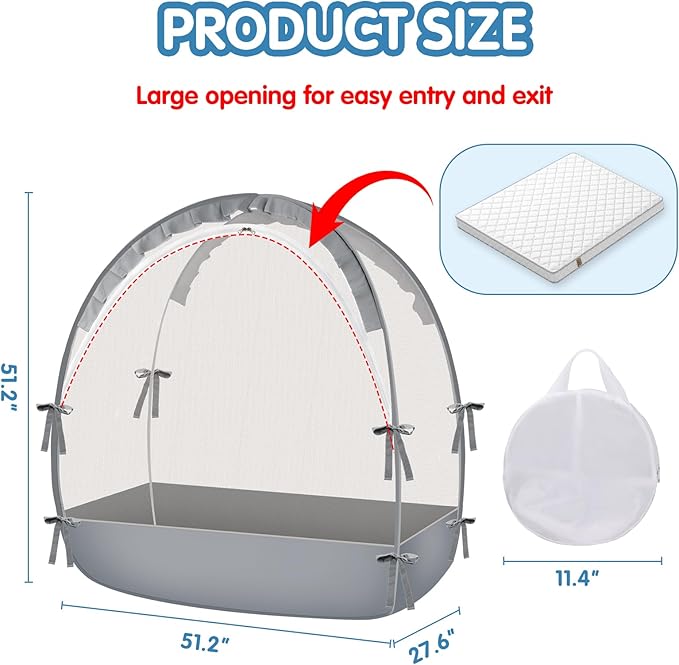 Crib Tent - Crib Net to Keep Baby in, Stop Baby from Climbing Out of Crib, Pop Up Baby Crib Tent with Double Zip Strong Rods and Breathable Net Clear Visibility Easy to Install (Grey, Large)