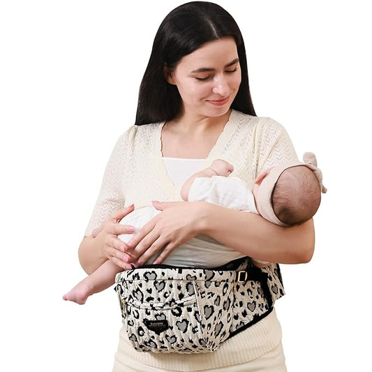 Sunveno Hip Baby Carrier with Seat,Ergonomic Baby Hip Carrier, Front-Facing Baby Holder, Anti-Slip Seat Surface, Wide and Adjustable Waistband,Multiple Pockets, Newborn to Toddler up to 45lbs,Leopard