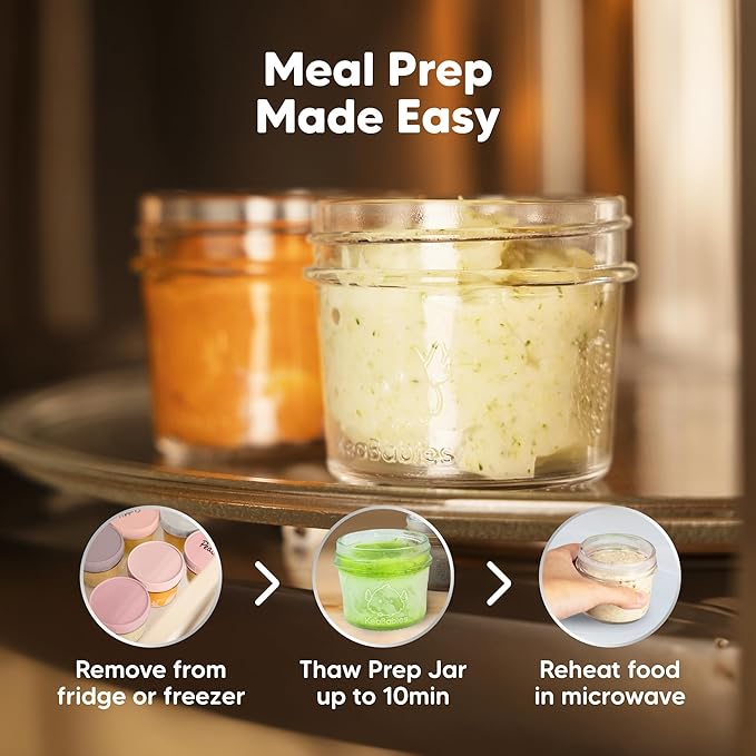 KeaBabies 12pk 4oz Glass Baby Food Containers with Lids - Leak-Proof, Microwavable Small Glass Jars, Baby Purees & Toddler Snack Storage Containers, BPA-Free, Dishwasher & Freezer Safe (Roseate)