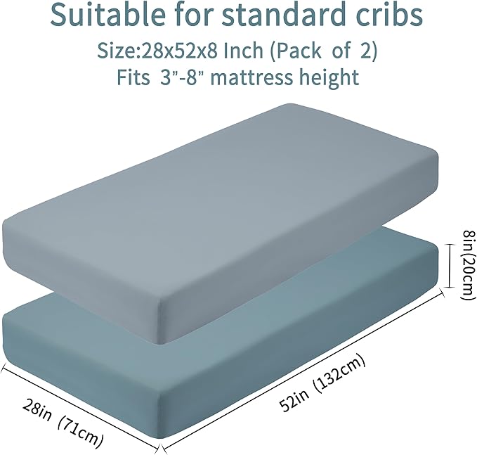 Baby Crib Sheets for Boys Girls, 2 Pack Fitted Crib Sheet for Standard Crib and Toddler Mattress, Soft Microfiber Baby Sheet 52x28x8in. (Dark Green & Dark Grey)