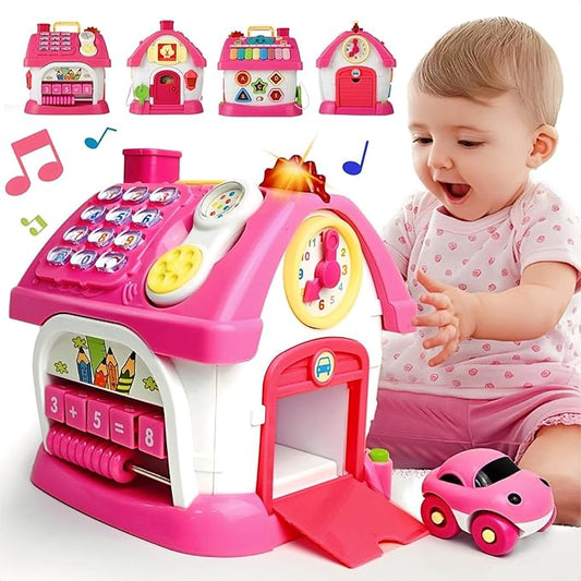 Toys for 1+ Year Old Girls - Montessori 8-in-1 Musical Activity House Toys with Lights, Sounds & Bilingual EN/ES Learning, First Birthday & Xmas Gifts for 1 2 3 Year Old Girl