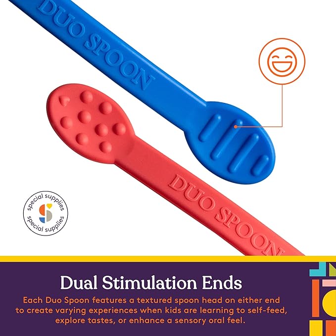 Special Supplies Duo Spoon Oral Motor Therapy Tools, 3 Pack, Textured Stimulation and Sensory Input Treatment for Babies, Toddlers or Kids, BPA Free Silicone with Flexible, Easy Handle