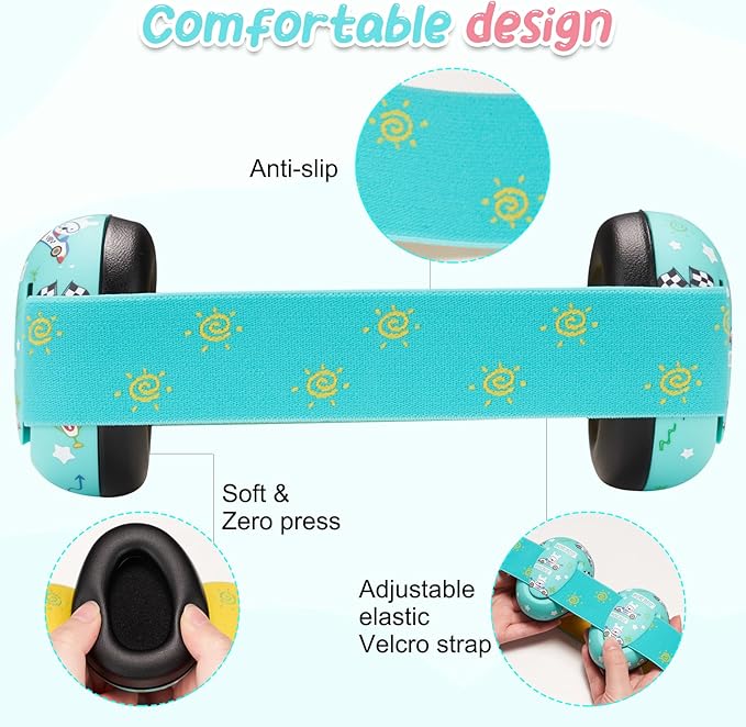 Infant Ear Protection Noise Cancelling Baby Ear Muffs, Toddler Hearing Protection with Adjustable Elastic Headband，Race car