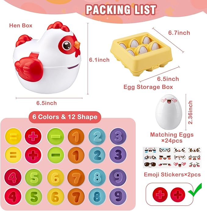 Easter Egg Matching Game - 24-Piece Educational Toddler Toys for Color & Shape Recognition | Easter Basket Stuffers for Kids