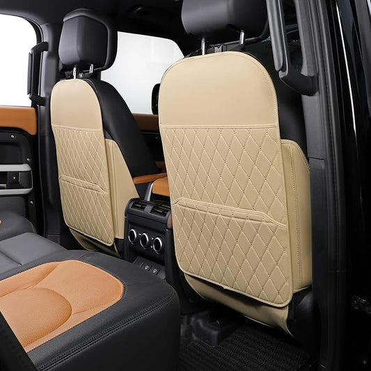 Seat Back Protector + Large Capacity Pocket Storage Organizer,Preventing The Impact of Children Stepping on The Seat Backrest (Style A-Beige)