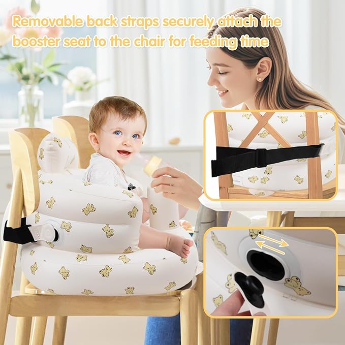Inflatable Baby Seat with Harness for Babies 3 Months & Up, Baby Floor Chair for Sitting Up, Baby Seats for Infants, Blow Up Baby Chair with Built in Air Pump - Bear