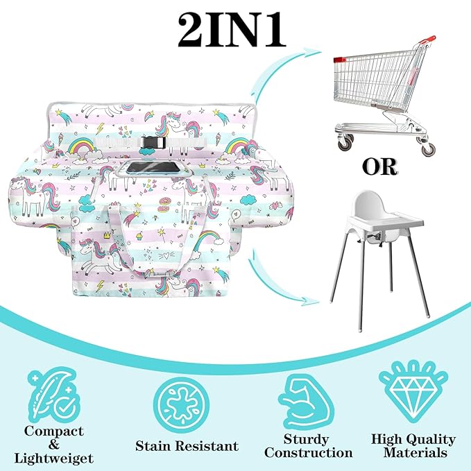Shopping Cart Cover for Baby Girl Boy 2-in-1 High Chair Water Resistant High Chair Cover w/Phone Pouch Pocket Gender Neutral Cart Cover for Babies Padded Grocery Cart Cover for Baby