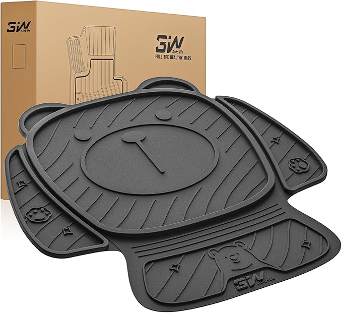 3W Car Seat Protector for Child car seat，TPE All Weather Heavy Duty Car Accessories, Applicable to All Models, Bear Baby Model, Black