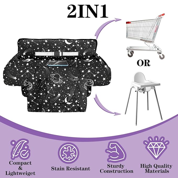 Shopping Cart Cover for Baby Girl Boy 2-in-1 High Chair Water Resistant High Chair Cover w/Phone Pouch Pocket Gender Neutral Cart Cover for Babies Padded Grocery Cart Cover for Baby