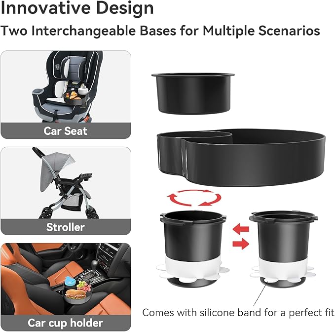 Car Seat Cup Holder Snack Tray Black, Toddler Travel & Road Trip Essentials Accessory for Mess-Free Snacking in The Car,Travel Tray for Kids Car Seat