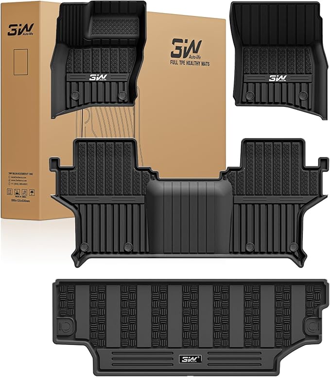 3W Floor mats & Cargo Liner for Land Rover Defender 90 2020-2024 2025(3PCS),TPE All Weather Custom Fit Floor Liner,Black