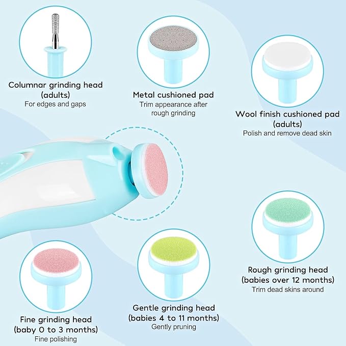 Baby Nail Trimmer Electric,Baby Nail Clippers, 6 in 1 Baby Nail File,Nail File Baby Grooming Kit Manicure Set for Toddler or Adults (Blue)