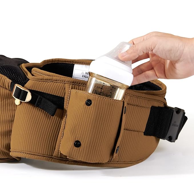 Sunveno Hip Baby Carrier with Seat,Ergonomic Baby Hip Carrier, Front-Facing Baby Holder, Anti-Slip Seat Surface, Wide and Adjustable Waistband,Multiple Pockets, Newborn to Toddler up to 45lbs, Brown