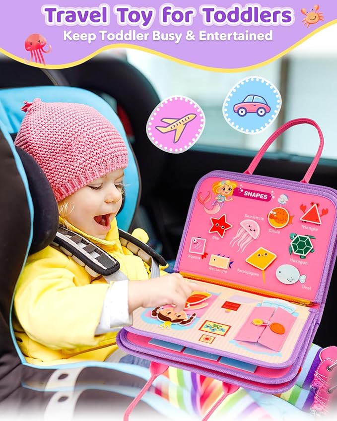 Toddler Busy Board, Montessori Toys for 1 2 3 Year Old Girl Birthday Gifts - Educational Busy Book, Kids Sensory Toy, Preschool Learning Activities and Travel Toys for Toddlers 1-3 2-4