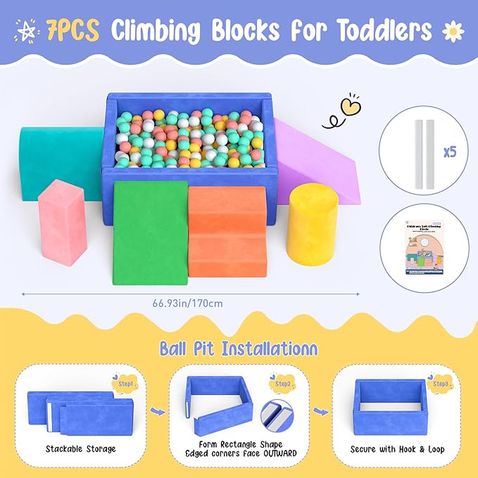 Lischwert Foam Climbing Blocks for Toddlers, Soft Play Ball Pit, Baby Climbing Blocks Soft Play Climbing for Toddlers with Foldable Block and Tunnel Indoor Climbing Toys for Toddler 1-3
