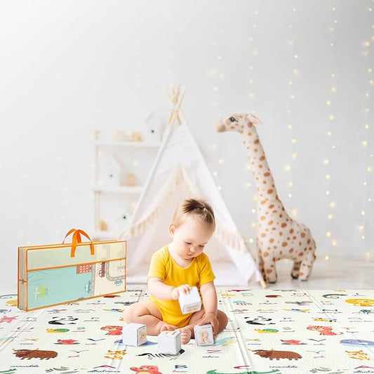 Foldable Baby Play Mat, Extra Large, Non-Toxic, Waterproof Activity Playmats for Babies, Education for Infant, Non-Slip Double Sided (79”x71” 0.6 in Milky) Boys and Girls