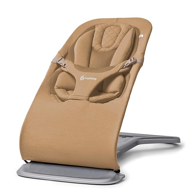 Ergobaby Evolve 3-in-1 Baby Bouncer Seat, Adjustable Multi-Position Infant Bouncer and Toddler Chair, Soft Knit and Breathable Mesh Fabric, Converts from Newborn to Toddler - Camel