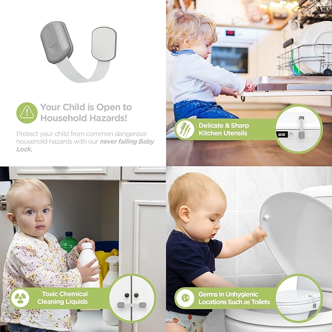 Baby Proofing Child Safety Locks (16 Pack) by Skyla Homes - The Safest, Quickest and Easiest 3M Adhesive Cabinet Latches, No Screws & Magnets, Multi-Purpose for Furniture, Kitchen, Ovens, Toilet Seats