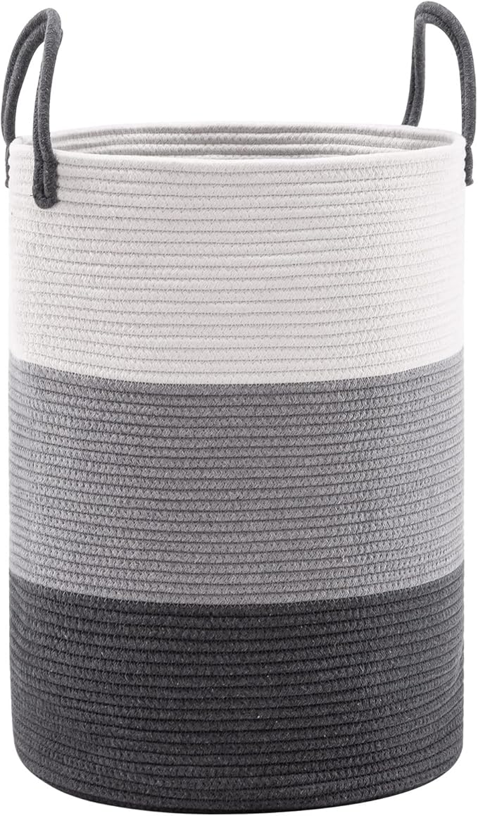 YOUDENOVA Woven Rope Laundry Hamper Basket, 58L Tall Luandry Basket, Baby Nursery Hamper for Blanket Storage, Clothes Hampers for Laundry in Bedroom-Large-Dark Grey