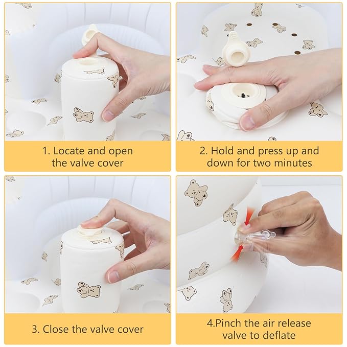 Inflatable Baby Seat for Babies 3 Months & Up, Baby Floor Seats for Sitting Up, Baby Seats for Infants, Blow Up Baby Chair with Built in Air Pump - Bear