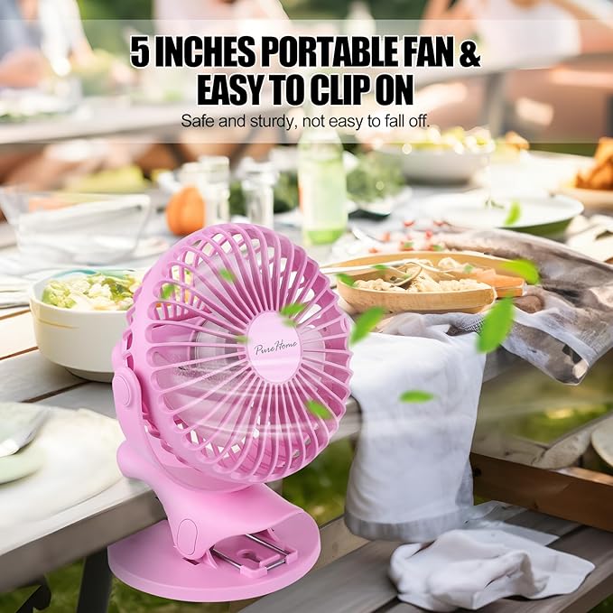 Portable Clip Fan Battery Operated,3 Speeds USB Rechargeable Mini Table Fan with Strong Airflow,360°Rotation Ultra Quiet Personal Desk Fan for Home Office Bedroom Dorm Stroller Camping- Pink
