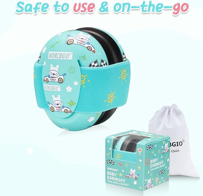 Infant Ear Protection Noise Cancelling Baby Ear Muffs, Toddler Hearing Protection with Adjustable Elastic Headband，Race car
