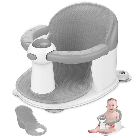 Baby Bath Seat for Babies 6 Months & up, Soft Cushion, Non-Slip Baby Bath Seat, Safe & Comfortable Baby Bath Support, for Bathtub/Living Room/Shower Room (Grey)