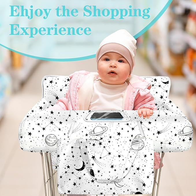 Shopping Cart Cover for Baby Girl Boy 2-in-1 High Chair Water Resistant High Chair Cover w/Phone Pouch Pocket Gender Neutral Cart Cover for Babies Padded Grocery Cart Cover for Baby
