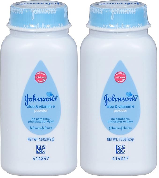 Johnson's Baby Naturally Derived Cornstarch Baby Powder with Aloe and Vitamin E for Delicate Skin, Hypoallergenic and Free of Parabens, Phthalates, and Dyes for Gentle Baby Skin Care, 1.5 oz