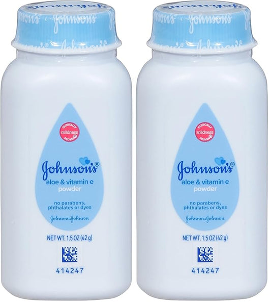 Johnson's Baby Naturally Derived Cornstarch Baby Powder with Aloe and Vitamin E for Delicate Skin, Hypoallergenic and Free of Parabens, Phthalates, and Dyes for Gentle Baby Skin Care, 1.5 oz