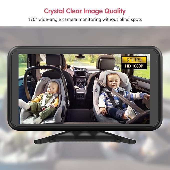 BM3 Baby Car Camera, 5.2" 1080P with Video Recording & TF Card, Back Seat Camera with 3X Zoom, 360° Rotation, Easy Installation Baby & Pet Car Monitor