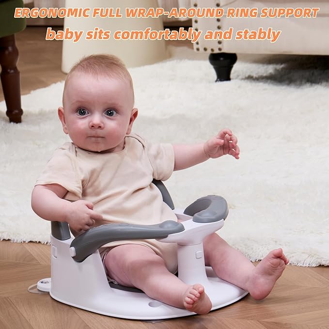 Baby Bath Seat for Babies 6 Months & Up Sitting Up,Infant Bath Seat with Temperature Alert+Open Backrest+on/Off Armrest,Toddler Bath seat Baby Bath Chair for Bathtub,Tub,Sink Grey