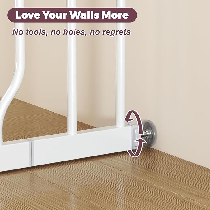 29"-40" Baby Gate for Stairs, Auto Close Stroller Friendly Dog Gate Indoor for Doorways, Pressure Mounted Baby Gate, Easy Walk Through Gate for Children & Pets, White