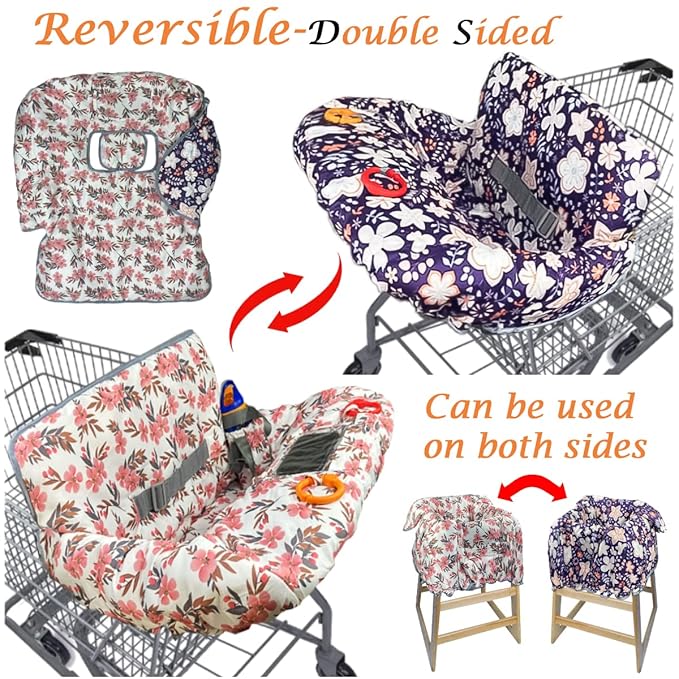 Shopping Cart Cover for Baby Grocery Cart Cover for Baby boy and Baby Girl, High Chair Cover for Baby and Toddler, Baby Registry Gift - Waterproof - Extra Large - Cotton - Double Sided (Pink)