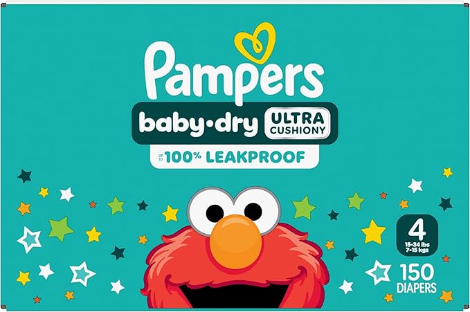 Pampers Diapers - Baby Dry - Size 4, 150 Count, Absorbent Disposable Infant Diaper (Packaging May Vary)