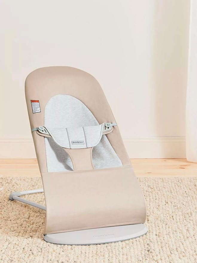 BabyBjörn Bouncer Balance Soft, Beige/Gray, Woven/Jersey | 2-in-1 Adjustable Baby Bouncer Seat and Toddler Chair, Newborn to Toddler (8-29 lbs), 4 Positions, Lightweight & Portable